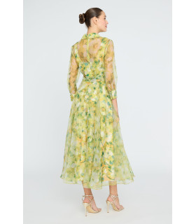 Printed organza shirt dress