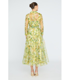 Vestido camisero de organza estampada