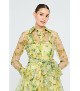 Vestido camisero de organza estampada