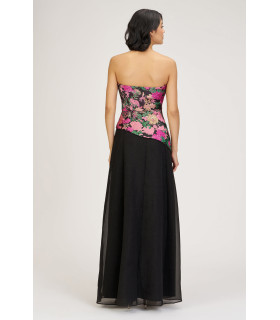 Strapless dress, skirt with slit