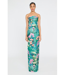 Vestido de mikado con silueta de columna sin tirantes