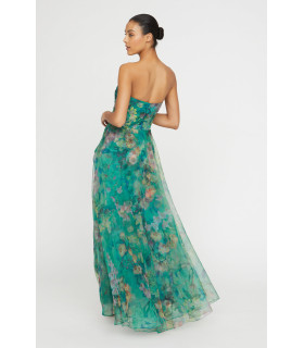 Vestido de organza estampado sin tirantes