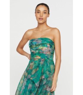 Strapless printed organza dress