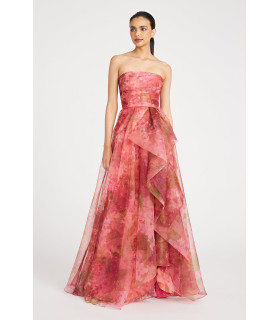 Vestido de organza de corte A sin tirantes