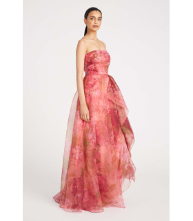 Vestido de organza de corte A sin tirantes