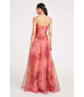 Vestido de organza de corte A sin tirantes