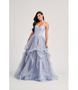 Strapless dress with a full ruffled skirt