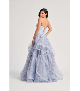 Strapless dress with a full ruffled skirt