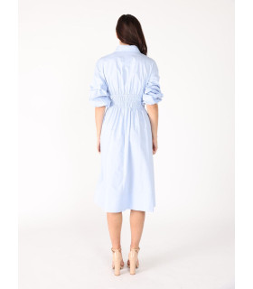 Vestido midi de corte A con mangas abullonadas y cintura fruncida