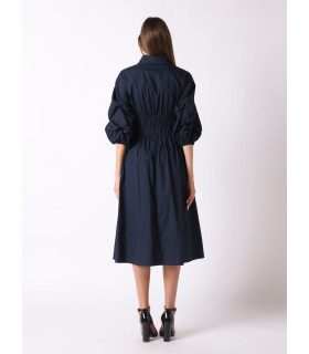 Vestido midi de corte A con mangas abullonadas y cintura fruncida