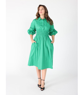 Ruched Puff Sleeve & Waist A Line Midi Dress