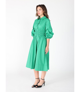 Vestido midi de corte A con mangas abullonadas y cintura fruncida