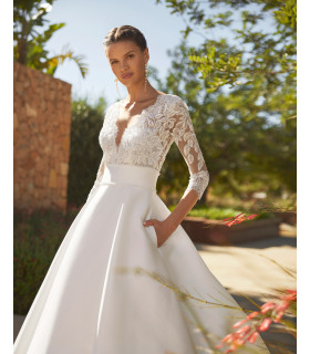 A-line dress, lace blouse with V-neck