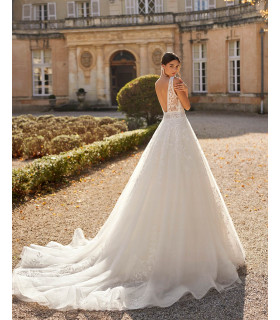 A-line dress in tulle with lace, V-neck