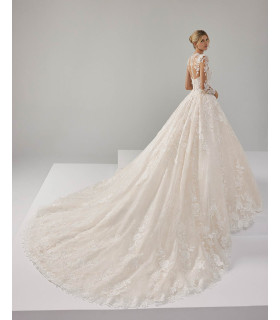 Lace and rhinestone dress, sweetheart neckline and open back.