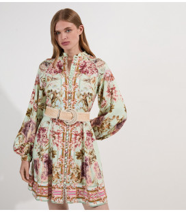 Floral Patterned Long Sleeves Mini Dress