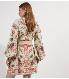 Vestido corto de manga larga con estampado floral