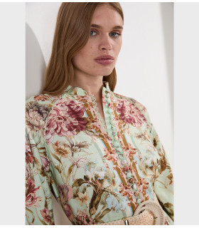 Vestido corto de manga larga con estampado floral