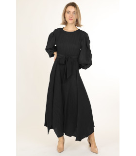 Vestido largo Jasper con pliegues en la cintura y lazo