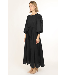 Vestido largo Jasper con pliegues en la cintura y lazo