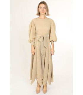 Jasper Bowtie Waist Pleats Maxi Dress