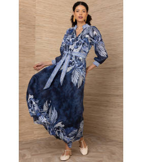 Vestido estampado con escote fruncido y mangas 3/4