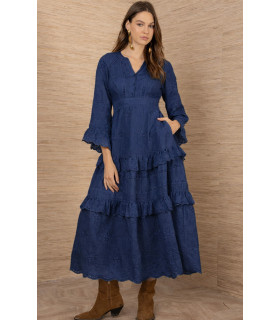 Embroidered dress, bell sleeve