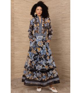 Floral linen organza suit