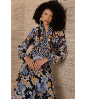 Floral linen organza suit