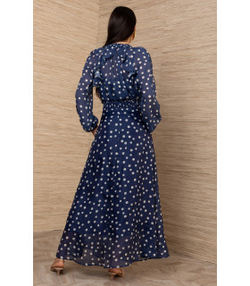 Traje de lino y organza de seda con lunares