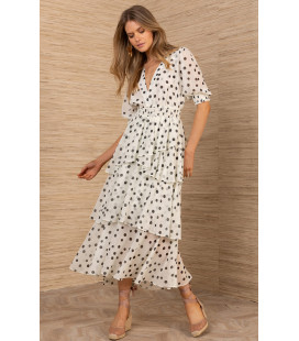 Polka dot dress with tiered ruffles