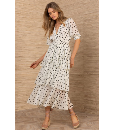 Polka dot dress with tiered ruffles