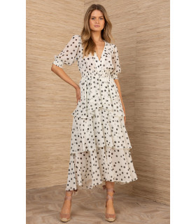 Polka dot dress with tiered ruffles