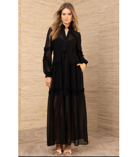 Dress with ruffle detail, long sleeves, gathered cuff.