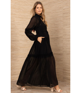 Vestido con detalle de volante, manga larga, puño fruncido.