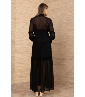 Dress with ruffle detail, long sleeves, gathered cuff.