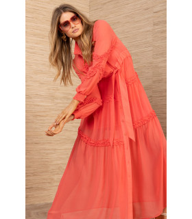 Vestido con detalle de volante, manga larga, puño fruncido.