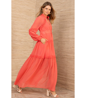 Dress with ruffle detail, long sleeves, gathered cuff.