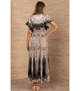Dress with gathered waist and flared sleeves