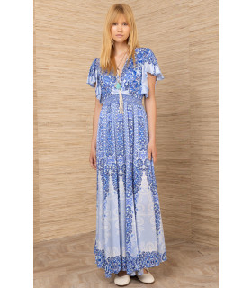 Dress with gathered waist and flared sleeves