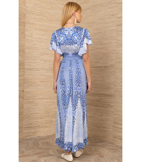 Dress with gathered waist and flared sleeves