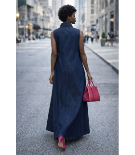 Denim dress with butterfly print