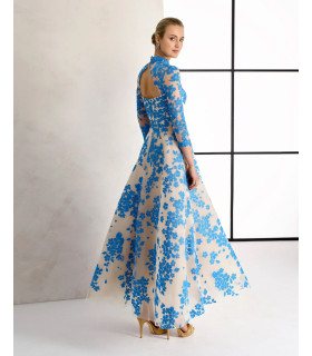 High-neck tulle dress with light blue flowers