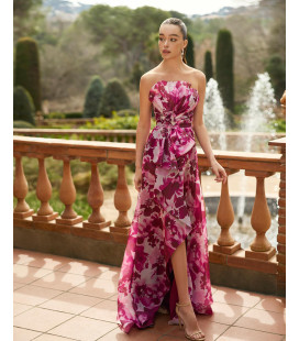 Vestido de organza estampado sin tirantes