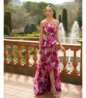 Vestido de organza estampado sin tirantes