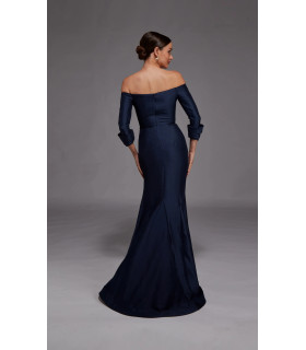 Mikado dress with off-the-shoulder design and 3/4 sleeves