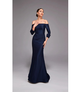 Mikado dress with off-the-shoulder design and 3/4 sleeves