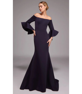 Mermaid dress with off-the-shoulder design and flared sleeves