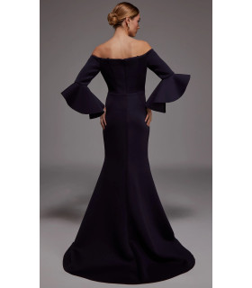 Mermaid dress with off-the-shoulder design and flared sleeves