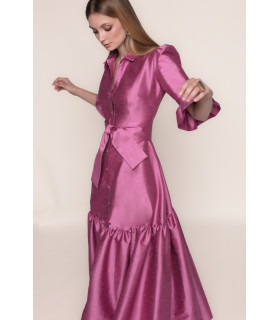 Shirt dress with a bow at the waist